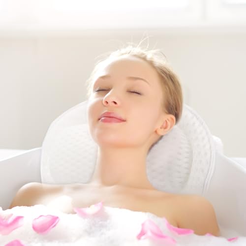 2 Pack Bath Pillow for Tub, Luxury Bathtub Pillow with Head, Neck, Shoulder and Back Support Soft 4D Mesh Bathtub Pillows with 6 Suction Cups - White