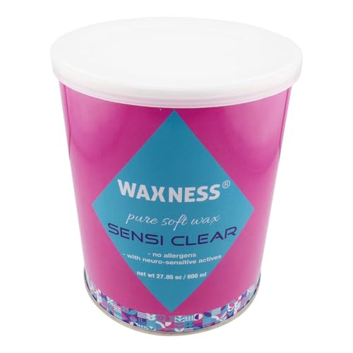 Waxness Sensi Clear Pure Soft Wax Tin 27 oz (800 g) ? Rosin-Free Clear Gel Formula with Neuro-Active Comfort Complex - Made in Italy
