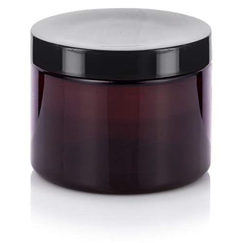 (12 pack) 6 oz Amber PET Plastic Refillable Jar with Black Lid