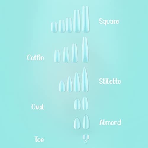 KIT Square Short | Perfect Soft Gel Intro Starter KIT NABulous | Professional Kit | Short Length | Salon Quality | Clear Full Cover Nail Tips (Square Short)