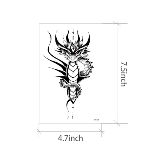AWLEE Dragon Temporary Tattoos, 10 Sheets Large Realistic Waterproof Fake Tattoos for Men & Women ? Body Chest Arm Festival Party Music Event