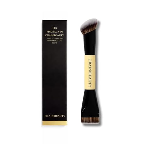Professional Dual-Ended Foundation Brush & Contour Brush 2-in-1 Makeup Brush for Liquid, Cream & Powder, Large Buffing & Precision Tips,Soft Vegan Bristles, Streak Free,OrainiBeauty