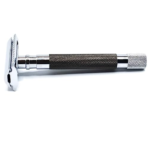 Parker 56R Heavyweight Double Edge Safety Razor with 5 Parker Premium Platinum Stainless Steel Razor Blades ? Classic 3 Piece Design (Graphite)