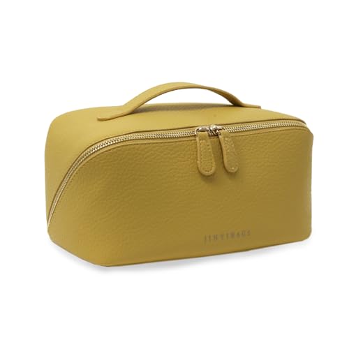 Travel Makeup Bag ? Large Cosmetic Organizer with Waterproof PU Leather, Smooth Double Zipper & Tear-Resistant Lining, Toiletry Pouch for Women (Yellow)