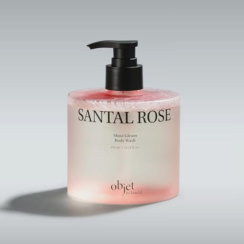 KUNDAL objet Moist Gleam Body Wash - Hydrating Glow Cleanser, Resveratrol C&E + LHA PHA Gentle Exfoliation, Rich Creamy Lather, Long Lasting Moisture, 450ml, Korean Beauty (Santal Rose)