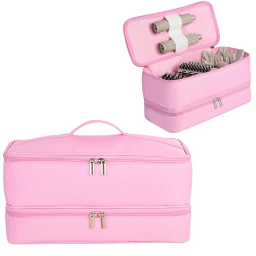 Double-Layer Carrying Case for Shark Flexstyle, Travel Case for Shark 430/440 Flex Style, Portable Storage Bag for Shark Flexstyle/Dyson Airwrap Styler and Attachments (pink)