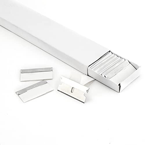 FOSHIO 100PCS Stainless Steel Single Edge Razor Blades, Individually Wrapped Blades for Razor Blade Scraper, Removing Labels, Stickers, Decals, Gasket, Cleaning Glass Stove Top, Window