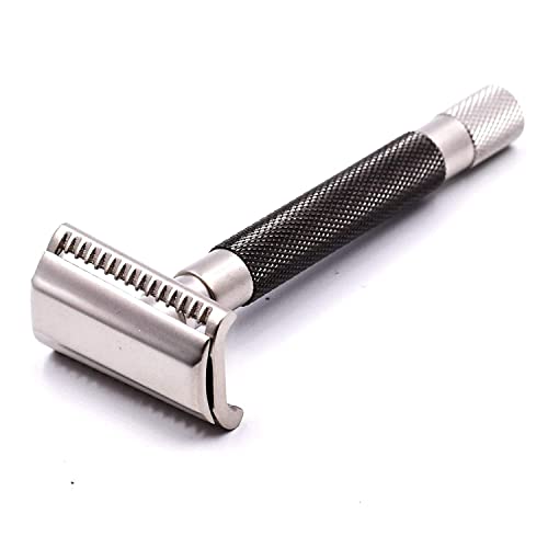 Parker Semi-Slant Safety Razor ? Graphite Finish | Close Shaving Double Edge Razor for Sensitive Skin & Coarse Hair | Slanted Precision Head + 5 Platinum DE Blades | Iconic Brand