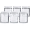 (6 pack) 4 oz / 120 ml Clear Thick Glass Straight Sided Jar with White Metal Airtight Lid