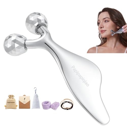 Face Roller Lymphatic Drainage,Face Rollers,Facial Roller,Face Sculpting Tool,Facial Massager? Cooling Metal Face Depuffer, Anti-Puffiness, Prop 65 Tested