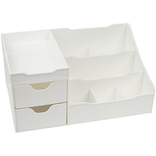 Mantello Cosmetic Storage Organizer - Sitting on Your Vanity, Bathroom Counter or Dresser - Easily Organize Your Cosmetics, Jewelry, Hair Accessories (White)