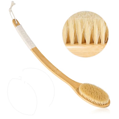 ????Bath Body Brush Shower, 22" Super Long Curved Bamboo Handle Antiskid Back Body Scrubber Wet/Dry Brushing, Moderately Soft Natural Bristle Body Brush for Showering