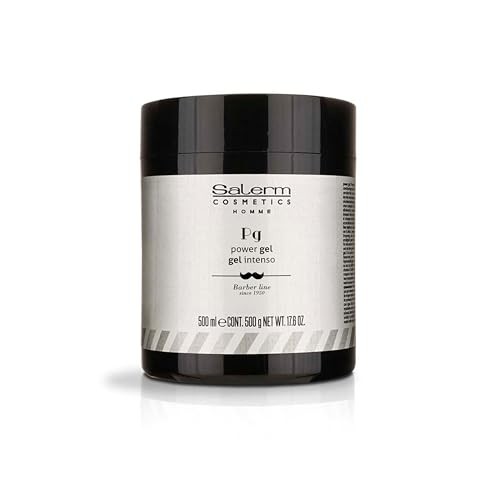 SALERM - Men's Hair Styling Gel - Homme Barber Line - 500 ml - Intense Hold Blue Gel - Hydrating and Texturizing - Keeps Hair Styled Longer - Alcohol-Free Formula