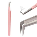 Lash Tweezers For Eyelash Extensions Fiber Tip Lash Tweezers Pink Straight/Curved Tweezer(Pink,X01)