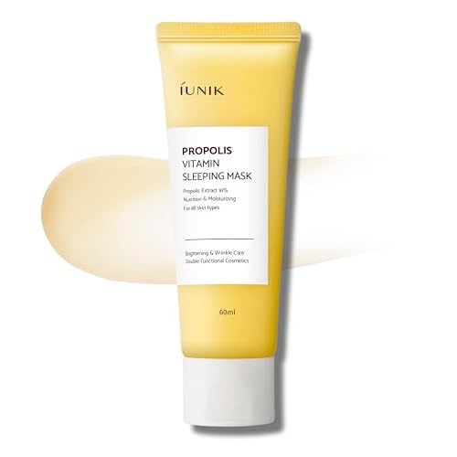 IUNIK Propolis Vitamin Glow Sleeping Mask Night Moisturizer Cream 2.03 Fl Oz Overnight Moisturizing cream Tea Tree Centella Asiatica Extracts Anti-Sagging Even Tone Rehydrate Firm Maturing Skin VEGAN