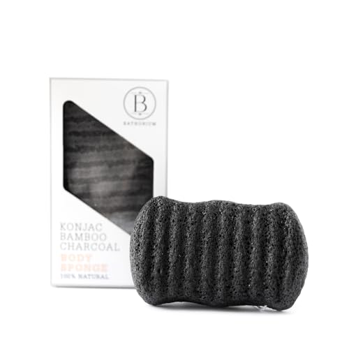 Bathorium Konjac Bamboo Charcoal Body Sponge, Natural Exfoliating & Cleansing Sponge, 100% Plant-Based, Ideal for Sensitive Skin & Daily Use, 1 Sponge