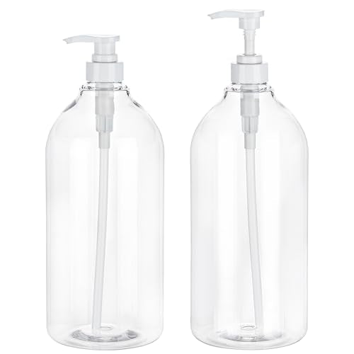 Yebeauty Pump Bottle Dispenser, 67oz 2000ml Refillable Shampoo Pump Bottles Empty Plastic Shower Soap Dispenser Large Liquid Containers for Conditioner Body Wash, Bathroom Kitchen, 2 Pack Clear