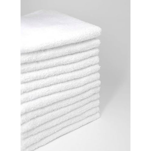 Premium Wash Cloth. Pack of 12-100% Cotton -Ultra Soft and Absorbent - Bathroom Hand Towels, Washcloths Bath Towels - Perfect for Hotel Kitchen Salon, Gym (Size: 13''x13'') (White)