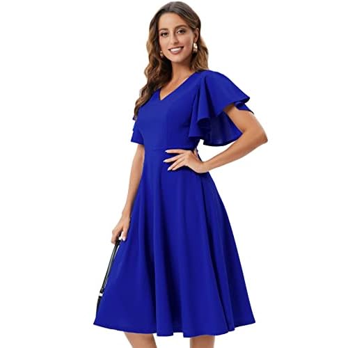 Bridesmay Women's Formal Wedding Guest Dress for Women 2026 Short Sleeve Fit and Flare Tea Party Dresses