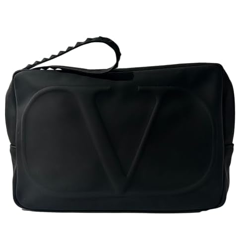 Valentino Black Large Zip Makeup Cosmetic Clutch Wristlet Pouch Approx 8.5L x 5H x 2W (2235)