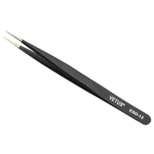 1 PC Vetus Pointed Perfect Craft Fine Angled Removal Stainless Steel Tip Straight Tweezers For Professional Grafting Eyelash extension False Eyelash Nail Art ESD-12