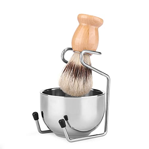 Aethland Shaving Brush Set for Men, 4 in1 Include 100g Shaving soap, Badger Shaving Brush and Stainless Steel Shaving Stand & Shaving Bowl for Husband Birthday Boyfriend Father's Day Gifts£¨Upgrade W)