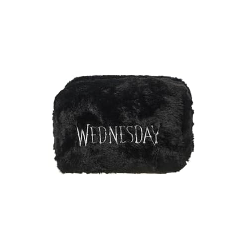 Wednesday Make Up Bag & Mirror | Addams Cosmetic Zip Up Container with Portable Accessories | Ladies Makeup Travel Pouch for Women & Teens | Netflix Series Merchandise Apparel Gift