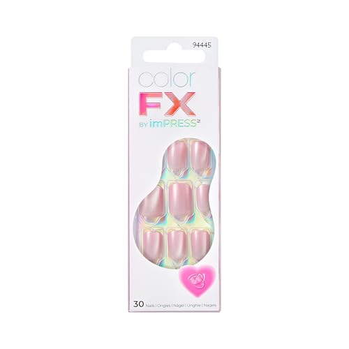 KISS colorFX by imPRESS Valentine¡¯s Day Press On Nails, ¡®Cherished¡¯, Pink Short Squoval, IMPROVED adhesive, Up to 10-Day Hold, Nail Kit Includes 30 Fake Nails, Prep Pad, Manicure Stick, Mini Nail File