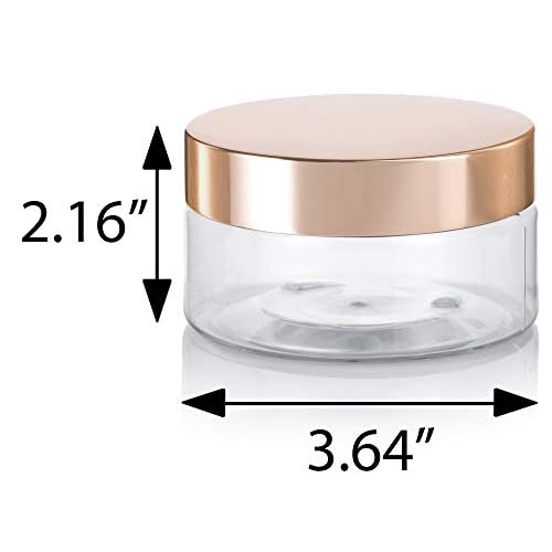 (6 Pack) 8 oz Clear Plastic Low Profile Wide Mouth Jar with Gold Metal Overshell Lid Refillable Empty Storage Containers