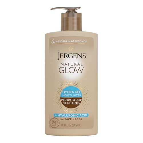 Jergens Natural Glow Hydra Gel Moisturizer, Hyaluronic Acid Tanning Lotion, Hydrating Tanning Gel, Fragrance-Free Self Tanner, 8.3 Fl Oz