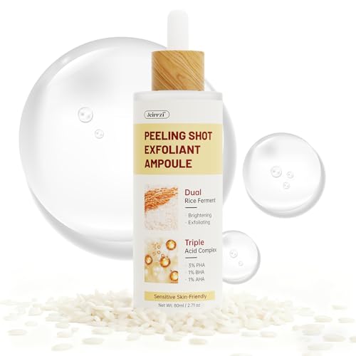 Peeling Shot Glow Rice Exfoliant Ampoule, 5% Complext Acid Gentle Exfoliating Serum with Salicylic Acid, Brightening and Smoothing for Sensitive Skin