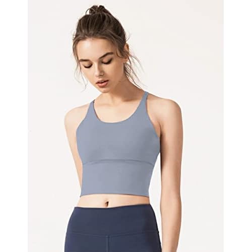 Redqenting Longline Sports Bra for Women with Removable Padded,Sexy Criss Cross Back Strappy Yoga Bras Workout Tank Tops