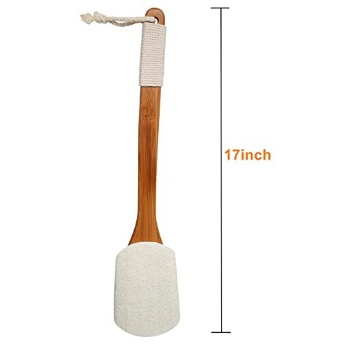 Leotruny 100% Natural Exfoliating Loofah with Long Wooden Handle Shower Back Brush (Off-White (2 Pack))