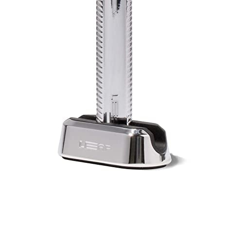 Leaf Shave | The Leaf Dermaplaner Stand, Chrome - Weighted Metal Dermaplaner Stand with Non-Slip Grip