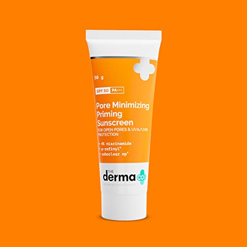 The Derma Co Pore Minimizing Priming Sunscreen with SPF 50 & PA+++ | Reduces Pore Size & Excess Oil | 2-in-1 Primer with SPF | Matte Finish with No White Cast | 1.76 Oz/50g