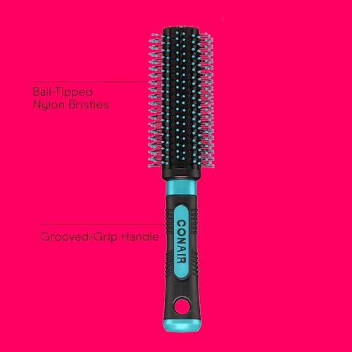 Conair Grip & Style Round Brush, Nylon Bristle Hair Brush for Blowout Styling, Ideal for Coarse, Curly, Wavy Hair, Teal