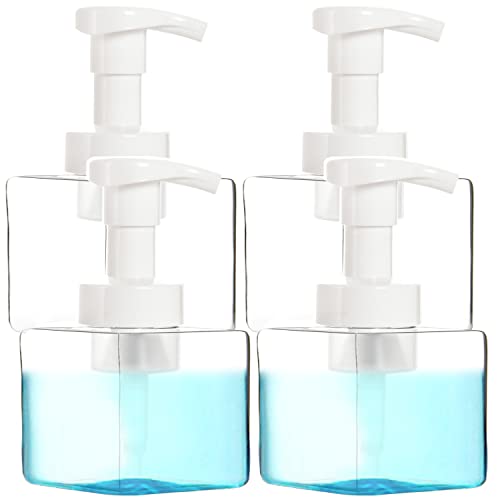 Youngever 5 Pack Clear Plastic Square Pump Bottles, Plastic Foaming Soap Dispenser, Refillable Plastic Pump Bottles with Travel Lock (8 Ounce)