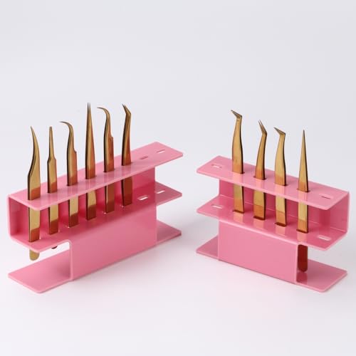 8 Holes Acrylic Tweezers Holder, Tweezers Stand Display Organizer for Eyelash Extension Supplies (Pink 8 Holes)