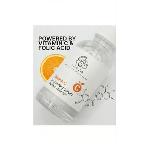 MAYA Vitamin C Brightening Serum with Folic Acid, Face Serum for Hydration & Glow, Lightweight Daily Facial Serum, 30ml