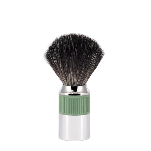 M?HLE NEO shaving brush | Vegan Shave Brush for Shaving soaps and creams | sustainable eco-friendly and reusable | exfoliating shaving brush | chrome with sage green silicone grip handle