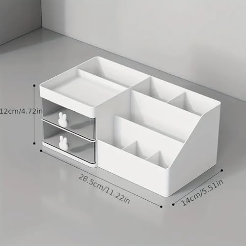 Makeup Organizer With 2 Drawers, Countertop Organizer For Vanity, Bathroom Organizers And Storage, Bathroom And Bedroom Desk Cosmetics Organizer For Skin Care, Brushes, Eyeshadow, Lotions (Pink)