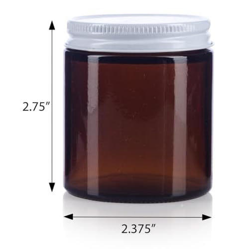 (6 pack) 4 oz / 120 ml Amber Thick Glass Jar with White Metal Airtight Lid