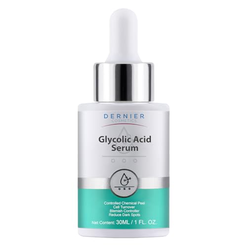 Dernier Glycolic Acid Serum 5% with Hyaluronic Acid 1% - Face Dark Spot Treatment Hyperpigmentation Exfoliant Resurfacing Brightening Glow Moisturizer Redness Hydrating Facial Peeling Women (1 fl oz)