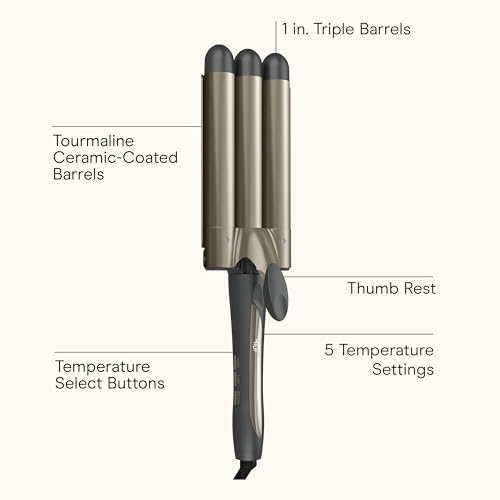Infiniti PRO CONAIR Triple Barrel Waver Curling Iron, 3-Barrel Hair Waver to Create Long-Lasting Beachy Waves, for use on Medium to Long Hair, Dual Voltage, Gray