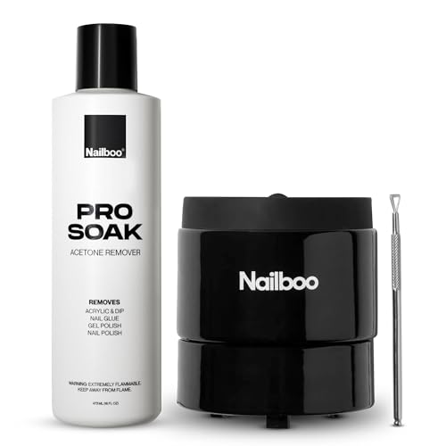 Nailboo Acetone Nail Polish Remover & Heated Soak Off Bowl Kit ? Pure Acetone 16fl oz & Electric Nail Removal System for Dip Powder, Gel Polish, Acrylic & Press Ons
