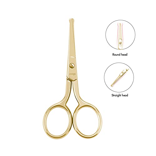 LIVINGO Professional Nose Hair Scissors, Multi-purpose Stainless Steel Rounded Tip Straight Blade, Facial Hair Beard Eyebrows Ear Trimming Beauty Grooming Tool for Men & Women, 3.5¡± Gold