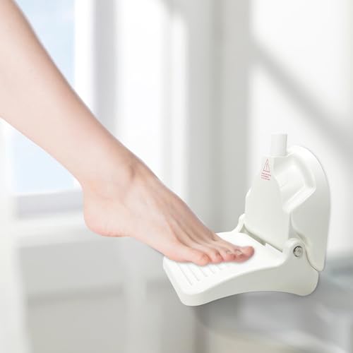 CWD&SQH Shower Foot Rest for Shaving Legs with Upgraded Powerful Suction Cup, Load Capacity 381 Pounds, No Drilling Non-Slip Bathroom Pedal, Pedicure Foot Rest, Shower Shaving Leg Aid, White, 3TH