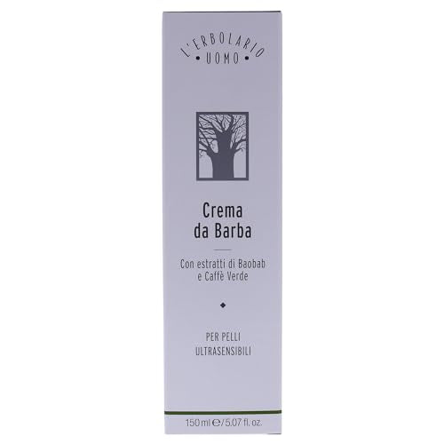 L'Erbolario Baobab and Green Coffee Shaving Cream - Non Foaming for More Razor Control - Emollient Action Prepares Your Skin for A Very Gentle and Easy Shave - Tones and Softens Your Skin - 5.07 Oz