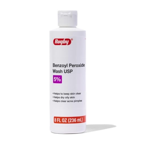 Rugby Benzoyl Peroxide Wash USP 5% - Helps to Clear Acne Pimples and Dry Oily Skin - Acne Medication - 8 Fl. Oz.