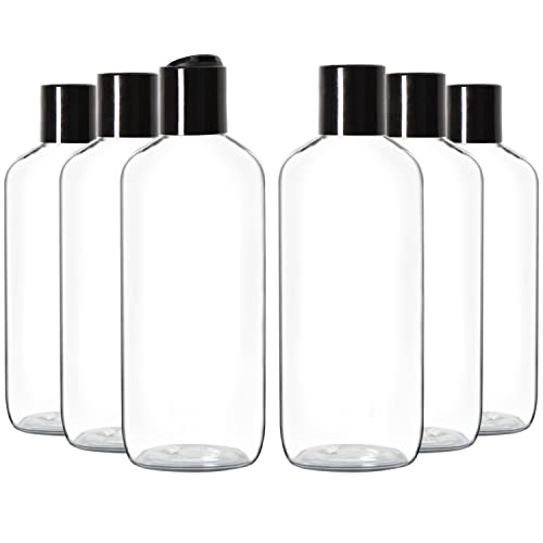 Youngever 6 Pack 16 Ounce Empty Squeeze Containers with Disc Cap, Plastic Bottles with Disc Top Flip Cap, Refillable Cosmetic Bottles, Squeeze Containers (Black Cap)